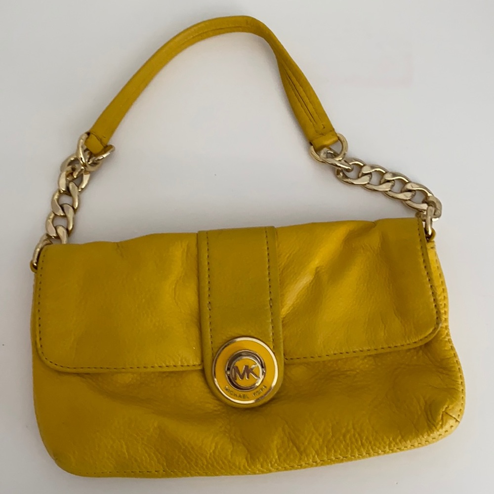 Yellow leather Michael Kors clutch/shoulder bag.